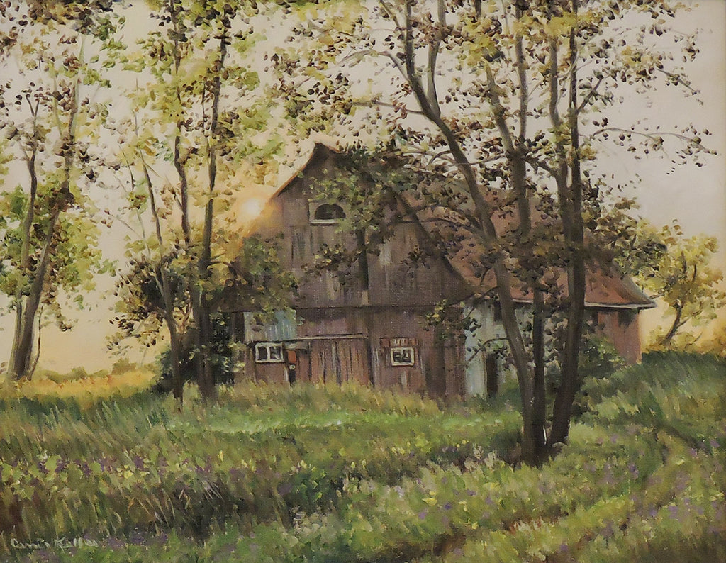 Sun Setting on Winchester Barn - Oil on Canvas 